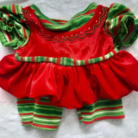 Build a Bear Christmas Outfit Elf Suit Dress, Red Green Velvety BAB - Picture 2 of 4
